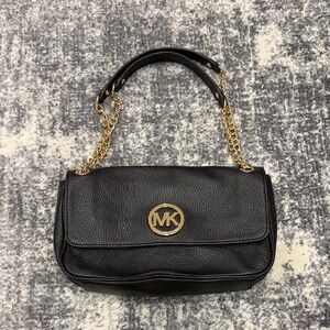 Michael Kors Black Shoulder Bag with Gold Accents